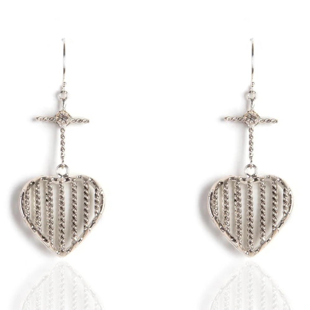 VSA CAGED HEART SILVER EARRINGS - NWT